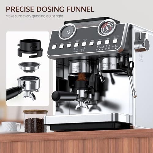 QJA Espresso Machine with Grinder, 20 Bar Pressure Professional Espresso Maker with 30 Grinding Settings, 58mm Portafilte, Anti-scalding Milk Frother Steam Wand for Latte Cappuccino (Stainless Steel) 6
