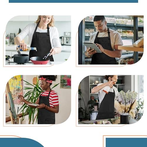 Batex Premium Adjustable Cotton Chef Aprons with 2 Pockets and Bandana, 2 Pack, Kitchen Apron for Women and Men (Black) 5