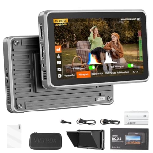 VILTROX DC-X2 6 inch Touchscreen Camera Field Monitor 4K HDMI Video Monitor with Sunshade Hood/Battery 2000nits 160°Wide View Angle 1920X1080 3D LUT Peaking Focus Assist Monitor