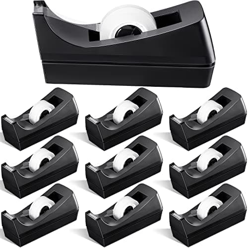 Lanties 10 Pack Desktop Tape Dispensers Non Skid Base for Office Home School (Tape Not Included) (Black)