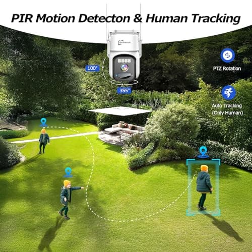 4G LTE Cellular Solar Security Camera Wireless Outdoor, No WiFi surveillance camera, PIR Motion Sensor, Human Tracking, 360° Live View, 2 Way Talk, 2K Color Night Vision, 360 day unlimited data 6