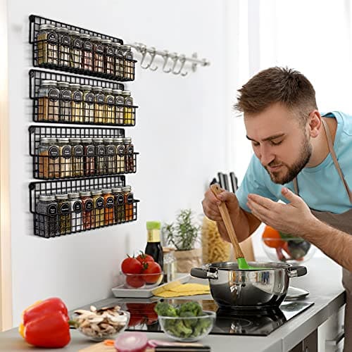 Farmhouse Style Hanging Spice Racks for Wall Mount - Easy to Install Set of 4 Space Saving Racks - The Ideal Seasoning Organizer for Your Kitchen 5