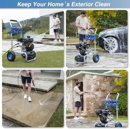 MUTAOMAY 3500PSI Gas Pressure Washer, 2.3GPM Gas Powered High Pressure Washer with 209CC Engine, 4 Adjustable Nozzles, 25 ft High Pressure Hose for Cleaning Walls, Terraces, Vehicles, Garden (Blue) 8