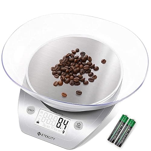 Etekcity 0.1g Food Kitchen Scale, Bowl, Digital Grams and Ounces for Weight Loss, Dieting, Baking, Cooking, and Meal Prep, 11lb/5kg, Stainless Steel Silver