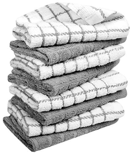 Bumble Dish Cloths (8 Pack) | 12" x 12" | 100% Cotton Kitchen Towels | 405 GSM | Soft, Highly Absorbent & Durable Dish Towels for Kitchen | Gray 6