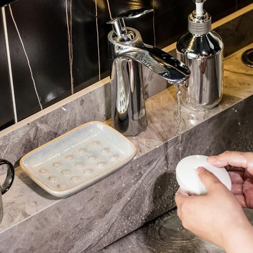 Soap Dish for Shower, Ceramic Soap Dish for Large Soap Bars, Non-Slip Soap Holder & Saver Tray with Floating Point Design for Bathroom, Shower, Kitchen Sink, Save Soap Loss 6