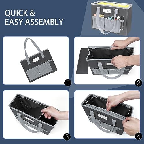 abcxgood Desktop File Organizer Box,Collapsible Hanging Filing Box,Home Office Document Storage Organizer with Front Pocket and Handles, Letter Size Folder. (BLACK) 5