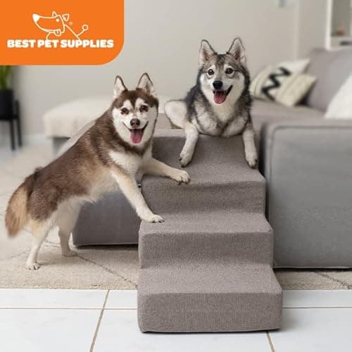 Best Pet Supplies Dog Stairs & Steps - Foam Steps for Small Dogs & Cats, Non-Slip Indoor Balanced Pet Step Support, Dog Ramp, No Assembly, Ash Gray Linen, 4-Step (18-inch Height) 5
