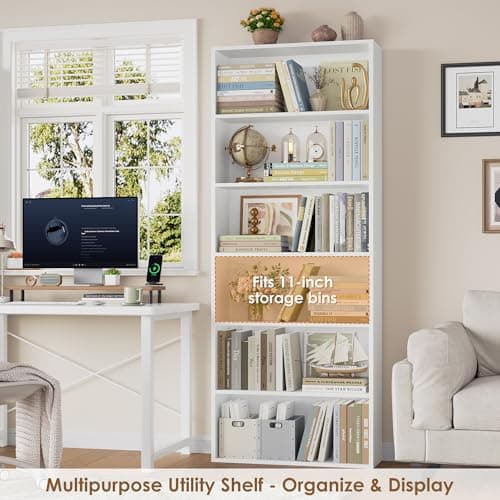 FOTOSOK 6-Tier Open Bookcase and Bookshelf, Freestanding Display Storage Shelves Tall Bookcase for Bedroom, Living Room and Office, White 7