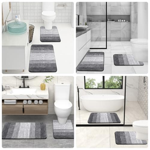OLANLY Bathroom Rugs Sets 3 Piece, Soft Absorbent Microfiber Bath Mats and U-Shaped Contour Toilet Rug, Machine Wash Dry, Plush Shaggy Bath Mat Set for Bathroom (30"x20"+24"x16"+24"x20", Grey) 9