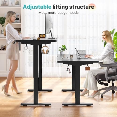 EnHomee Electric Standing Desk with LED Lights,48 x 24 Inch Height Office Desk with 3 Memory Preset, Adjustable Computer Desk with Storage Side Pocket and Cable Management,Black 5