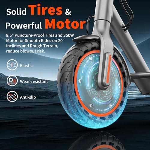 Electric Scooter with Seat, Folding E Scooter for Adults, 350W Motor, 8.5" Solid Tires, 19 MPH, 21 Mile Range, Lightweight Portable Teens Commuter Sit Down Escooter with APP, Dual Brake 9