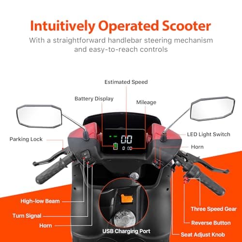 All-Terrain 4-Wheel Electric Powered Mobility Scooter for Seniors & Adults Heavy Duty Mobile Scooters with Convertible 2-Seat, 3-Speed Mode, 1000W Motor, 330lbs Capacity (Red) 5