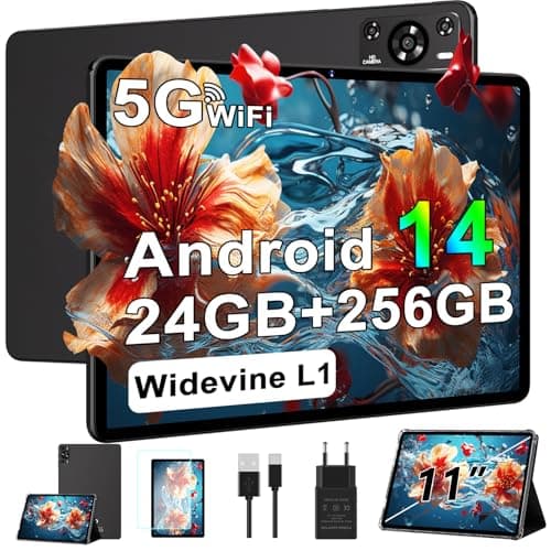 Android 14 Tablet, 2025 Tablets with 10 Inch IPS Incell Screen, 22GB+128GB (1TB Expand), 8000mAh Octa-Core Tablet with Keyboard, Mouse, Case, GPS, BT5.0, Support Widevine L1, Split Screen -Metal Black