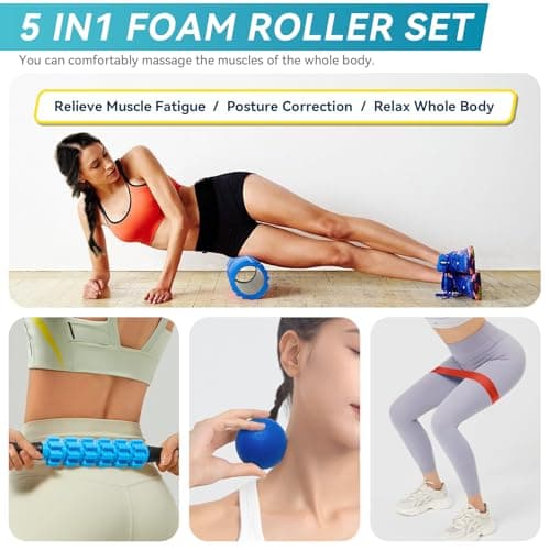 Krightlink 5 in 1 Foam Roller Set for Deep Tissue Muscle Massage, High Density Trigger Point Fitness Patented Exercise Foam Roller, Massage Roller, Massage Ball, Resistance Band, for Whole Body 6