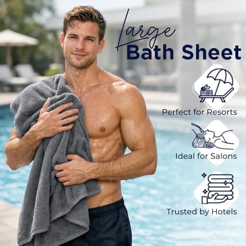 DAN RIVER 2 Pack Luxury Bath Sheets 35x70, 600 GSM, Soft & Quick Dry 100% Ring Spun Cotton Towels Ideal for Hotels, Spas, Gyms & Salons Extra Large, Gray 5