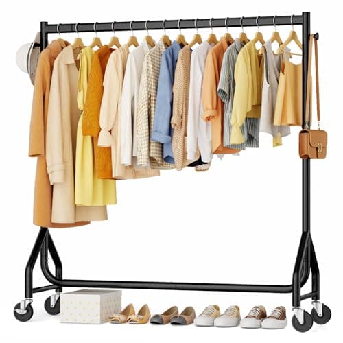 HYSEYY Clothes Clothing Rack, Rolling Heavy Duty Clothes Rack Load 420 LBS With Wheels, Metal Clothes Rack for Hanging Clothes, Portable Standing Clothes Garment Rack, Black,48 inches