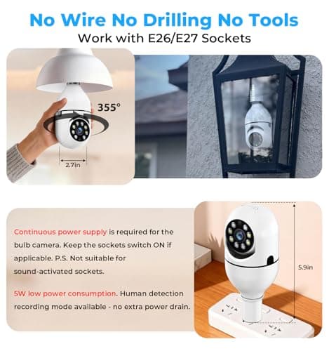 Light Bulb Security Camera 2 Packs, 5G&2.4GHz 2K Security Cameras Wireless Outdoor 360° PTZ Cameras for Home Security with Color Night Vision, 2 Way Talk, AI Human Detection, Screw in Light Socket 2