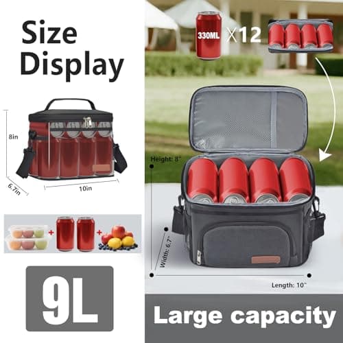 ExtraCharm Insulated Lunch Bag for Women/Men - Reusable Lunch Box for Office Picnic Hiking Beach - Leakproof Cooler Tote Bag Organizer with Adjustable Shoulder Strap for Adults - Black 5