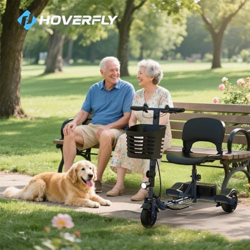 Hoverfly T3 Folding Powered Mobility Scooter for Seniors, Portable 3-Wheel E-Scooter with Seat, 13-Mile Range Safe LiFePO4 Battery, 264 lbs Load&Solid 8" Tires, Fits in Car Trunks for Daily Rides Blue 10
