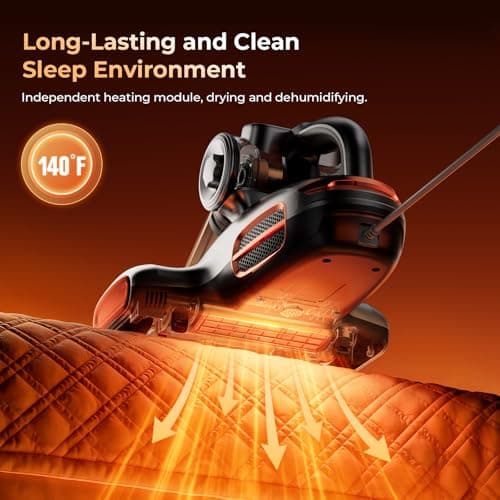 JIGOO T600 Bed Vacuum Cleaner with UV-C Light, 15Kpa Suction 700W Powerful Double Cup Handheld Vacuums, Mattress Vacuum Cleaner with Smart Dust Sensor, Ultrasonic & Heating Tech, HEPA Filter - Corded 6