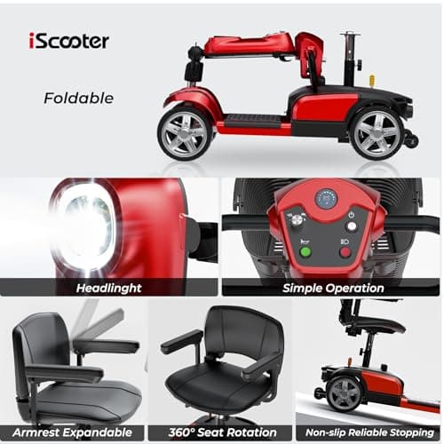 iScooter X-03 Mobility Scooter, Electric Wheelchair Device, 4 Wheel Mobility Scooter for Adults, with LED Headlight, Basket, Back-Up Alarm Bell, Larger Space, Detachable, Lightweight and Convenient 6