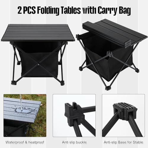 Tatuo 2 Pack Portable Camping Side Table with Storage Bag Lightweight Small Folding Beach Table for Sand Outdoor Aluminum Camping Tent Table Compact Picnic Table for BBQ Hiking Fishing Beach Travel 5