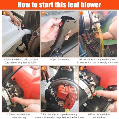 Backpack Gas Powered Leaf Blower, 52CC 550CFM 3HP 2 Stroke Grass Lawn Blower Air Cooling Gasoline Backpack Grass Blower with Air-Cooled, Snow Blower for Outdoor 6