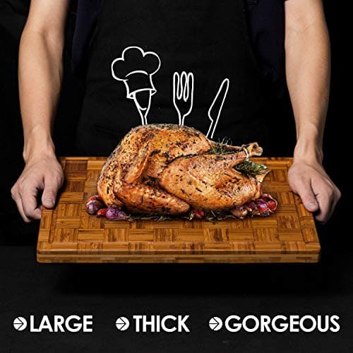 Kikcoin Extra Large Bamboo Cutting Boards, (Set of 3) Chopping Boards with Juice Groove Bamboo Wood Cutting Board Set Butcher Block for Kitchen, End Grain Serving Tray 5