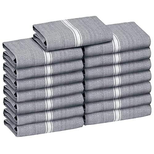 Zeppoli Classic Kitchen Towels - 15 Pack 100% Natural Cotton Towel Set, Reusable Wash Cloths, Absorbent Dish Towels, Machine Washable Hand Towels, Kitchen Essentials - 14” by 25” - Black
