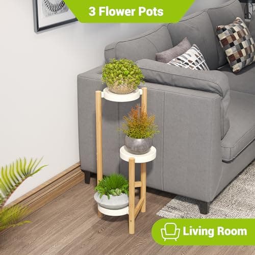 BMOSU Plant Stand For Indoor Outdoor Bamboo 3 Potted Holder Shelf Plant Rack Plants Corner Plant Shelf Plant Display Rack(White) 3