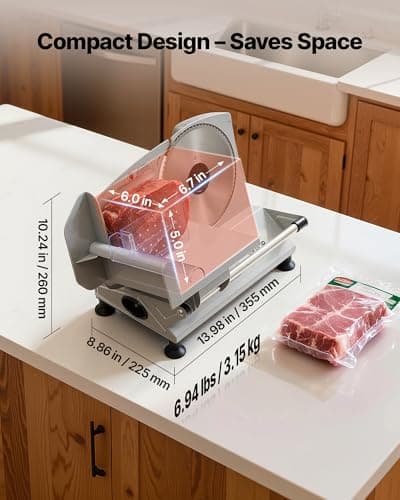 VEVOR Meat Slicer, 6.7 inch 150W Electric Deli Slicer Machine with 2 SUS420 Blades, 0-0.6 inch Adjustable Thickness, ETL Certified Home Food-Slicer for Meat, Ham, Baguett, Steak 7