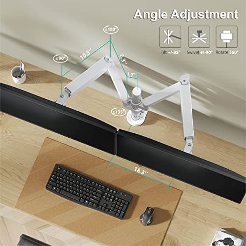 WALI Dual Monitor Mount, Adjustable Gas Spring Arms Desk Mount for 2 Monitors up to 32 inch, 17.6lbs Weight Capacity, Mounting Holes 75 x 75mm or 100 x 100mm (GSDM002W), White 5