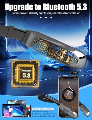 TERUBIN Neckband Bluetooth Headphones, 120H Long Playtime Wireless Stereo Neckband Earbuds with Microphone, Waterproof Around The Neck Headphones in Ear Headset for Sports/Workout/Office (Silver) 6