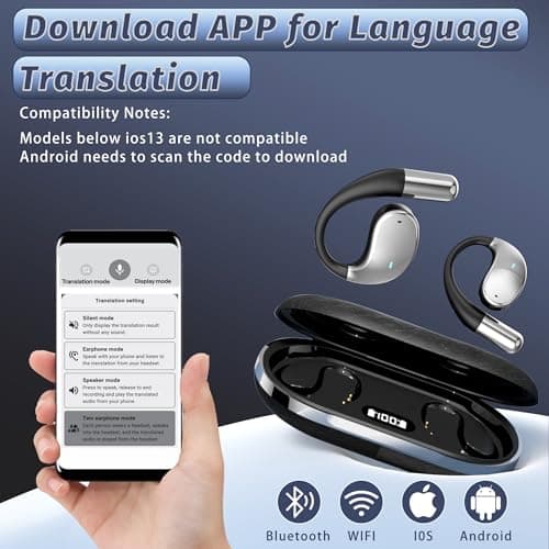 Language Translation Wireless Earbuds, 3-in-1 AI Translator Earbuds with 144 Language Real-Time Translation Device, 60h Long Life and HiFi Sound, fit iOS and Android, Suitable for Travel Learning 7