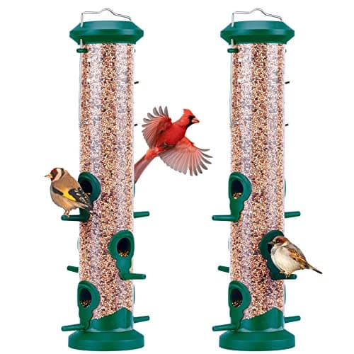 Kingsyard 2 Pack Tube Bird Feeders for Outdoors Hanging, Premium Hard Plastic Bird Feeder with 6 Feeding Ports, Weatherproof & Steel Hanger, Attracting for Wild Birds (Green)