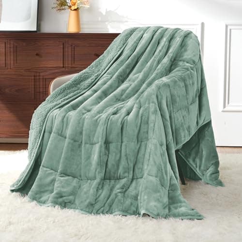 Uttermara Weighted Blankets for Adults Queen Size, 15lbs 60x80 inches Blanket with Soft Warm Plush Sherpa Fleece, Washable Thick Heavy Throw for Sleep, Anxiety and Calming, Sage Green