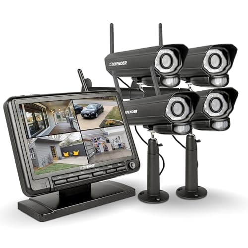 Defender PHOENIXM2 Non WiFi Plug-in Power Security Cameras- for Home & Business Surveillance Indoor & Outdoor Bullet Cameras with 7 Inch LCD Display Monitor (4 Cameras)