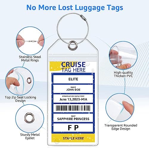 5 Pack Cruise Luggage Tag Holders for Carnival, NCL, Princess, MSC Cruise Ships, Clear Cruise Tags Holders with Zip Seal by FUNMCAN, Wide Waterproof Cruise Essentials Cruise Accessories Must Haves 5