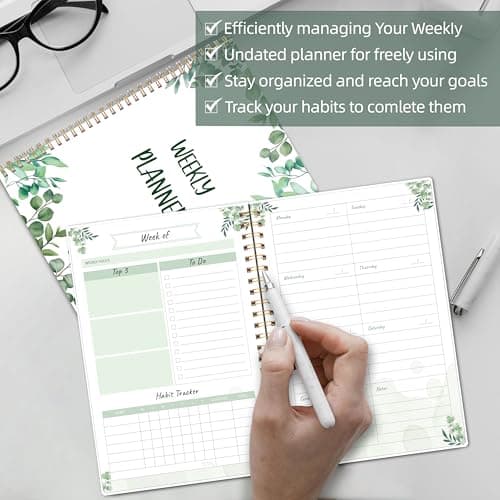 Undated Weekly Planner, Weekly To Do List Notebook with Goal & Habit Tracker Organizer, A5 5.8" x 8.0" Weekly Planner Notebook with Spiral Binding for Men or Women 4