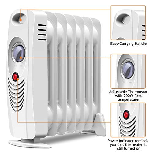 Tangkula 700W Portable Space Heater, Oil-Filled Radiator with Adjustable Thermostat, Overheat Protection, Electric Heater for Home, Bedroom, Indoor Use 6