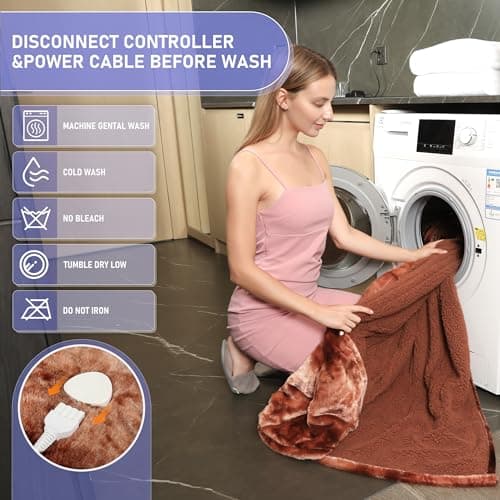 Cushious Electric Heated Blanket Throw 50''x60''Size Faux Fur Heating Blanket 10 Heating Settings, 1-8h Timer & Overheat Protection, Machine Washable, Soft Flannel and Sherpa Full Body Warmth 4
