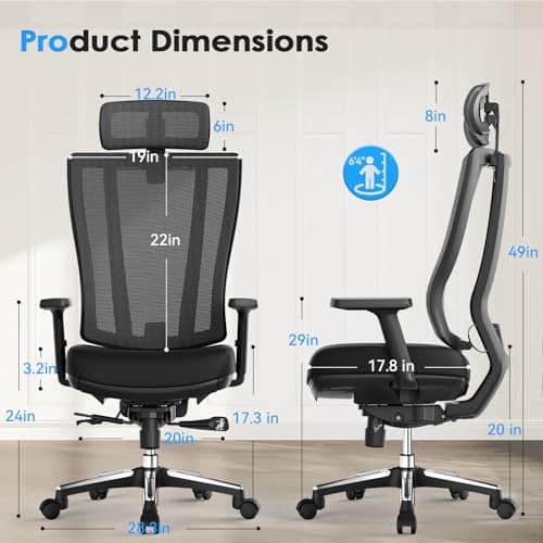 CabeVibe Ergonomic Office Chair for 24H Long Sitting Sciatica and Back Pain Relief，17.8in Max Seat Depth Adjustable 400LB Capacity Big & Tall Home Desk Chair with Armrests Footrest and Headrest 2