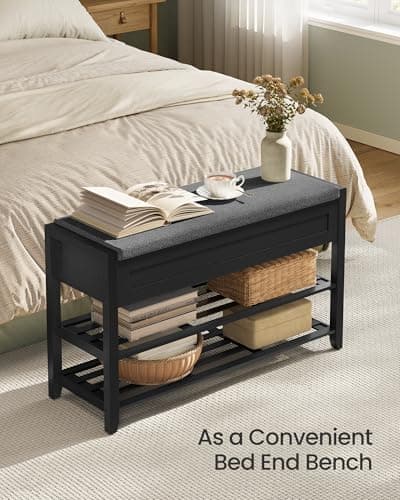 SONGMICS Bamboo Shoe Rack Bench with Storage, 2 Tier Shoe Shelves, for Entryway, Living Room, Bedroom, 31.5 Inches Wide, Ink Black ULSB056B01 6