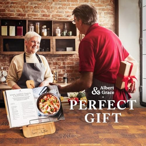 Albert&Grace Adjustable Bamboo Cookbook Stand with Conversion Chart – Recipe Book Holder for Kitchen Counter, Large Wooden Stand for Cookbooks, Tablets, & iPads 7