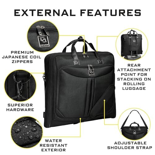 ZEGUR Premium Suit Garment Bag Carry On - Hangs 4 Suits - Travel & Business with Shoulder Strap and Laptop Compartment 8