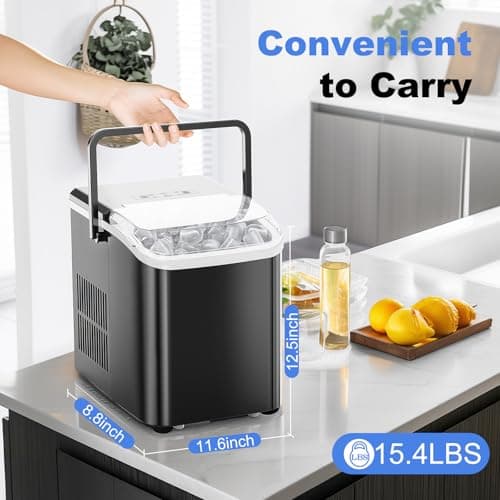 NEWBULIG Ice Makers Countertop with Handle, Portable Ice Machine, 9 Bullet Cubes in 6 Mins, 26lbs in 24Hrs, Auto-Cleaning, with Basket and Scoop, for Home, Kitchen, RV, Camping, Black 8