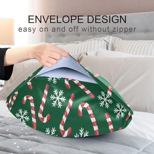 Dalzium Christmas Satin Pillowcase for Hair and Skin Candy Canes Snowflakes Silk Pillow Case Soft and Cozy Body Pillow Covers Standard Size with Envelope Closure 7