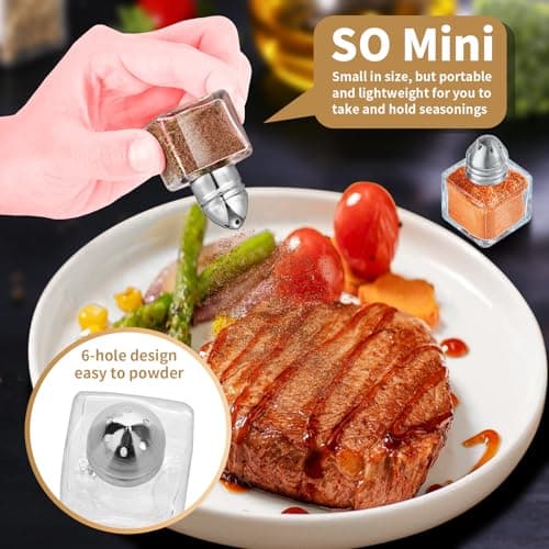 12 Pcs 0.5 oz Cube Shape Small Salt and Pepper Shakers with Tone Tops Clear Mini Glass Seasoning Jars Spice Salt Shakers with Funnel for Wedding Party Restaurant Home Kitchen (12, Silver) 6