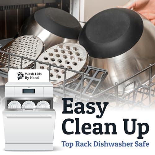 Priority Chef Stainless Steel Mixing Bowls with Lids Set, 3 Grater Attachments, Airtight Lids, Non-Slip Silicone Base Mixing Bowl Set, Large Prep Metal Mixing Bowls for Kitchen, Black 5